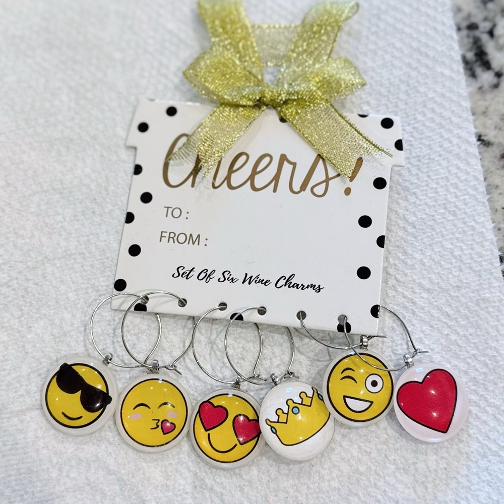 Set of Six Wine Charms Emoji Expressions New Gift Party Favors Stocking Stuffer